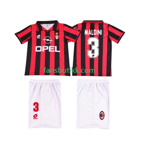 Fotballdrakt AC Milan MALDINI 3 Barn Retro Hjemmetrøye 1996 1997 Kortermet